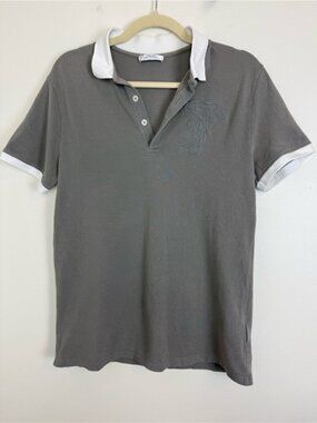 Versace Collection Cotton Polo Grey White Size Small